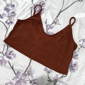 SHEIN Brown Ribbed Crop Top Tank